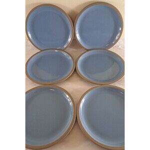 Midwinter Bluestone Salad Plates Set Of 6 Stoneware Blue Tan Minimalist 7.75"